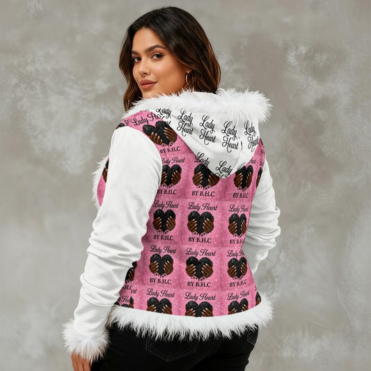 All-Over Print Women's Faux Fur Trim Hooded Jacket | Velvet