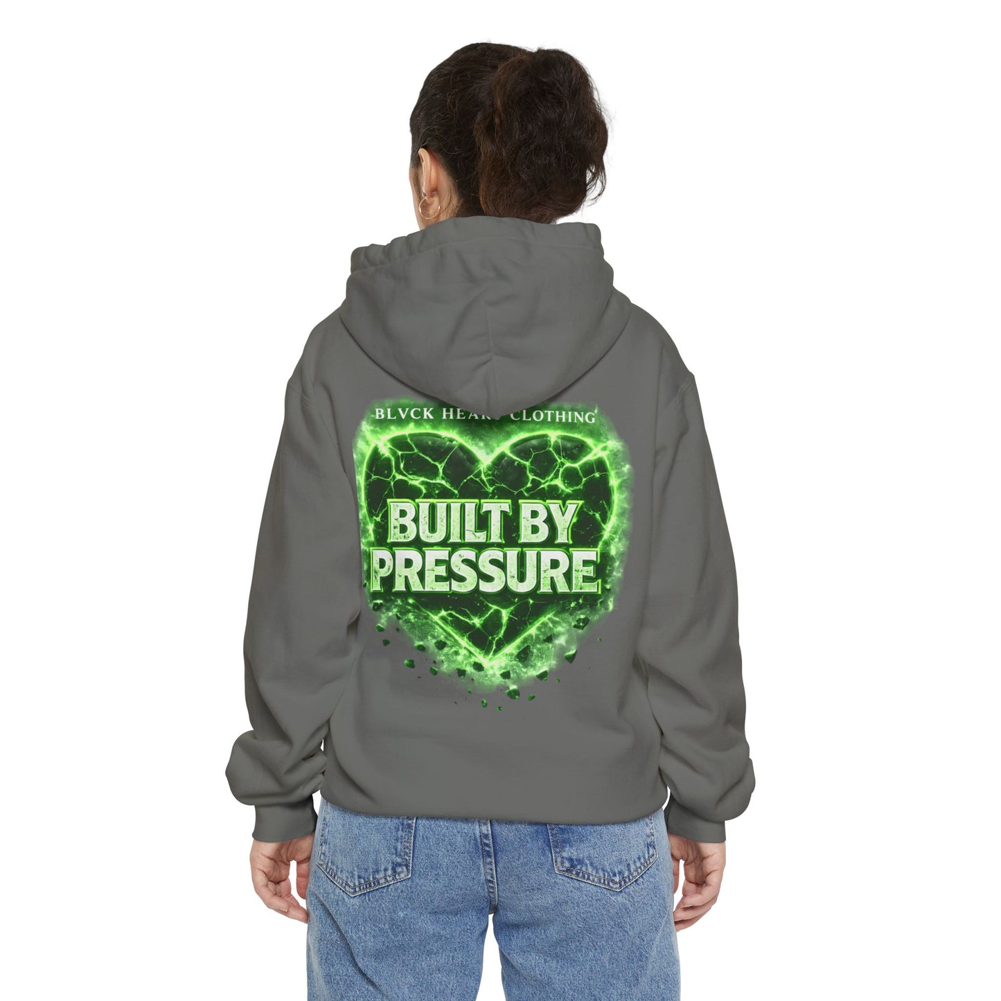 Heart Patch Hoodie — Green Cracked Heart "BHC" Graphic