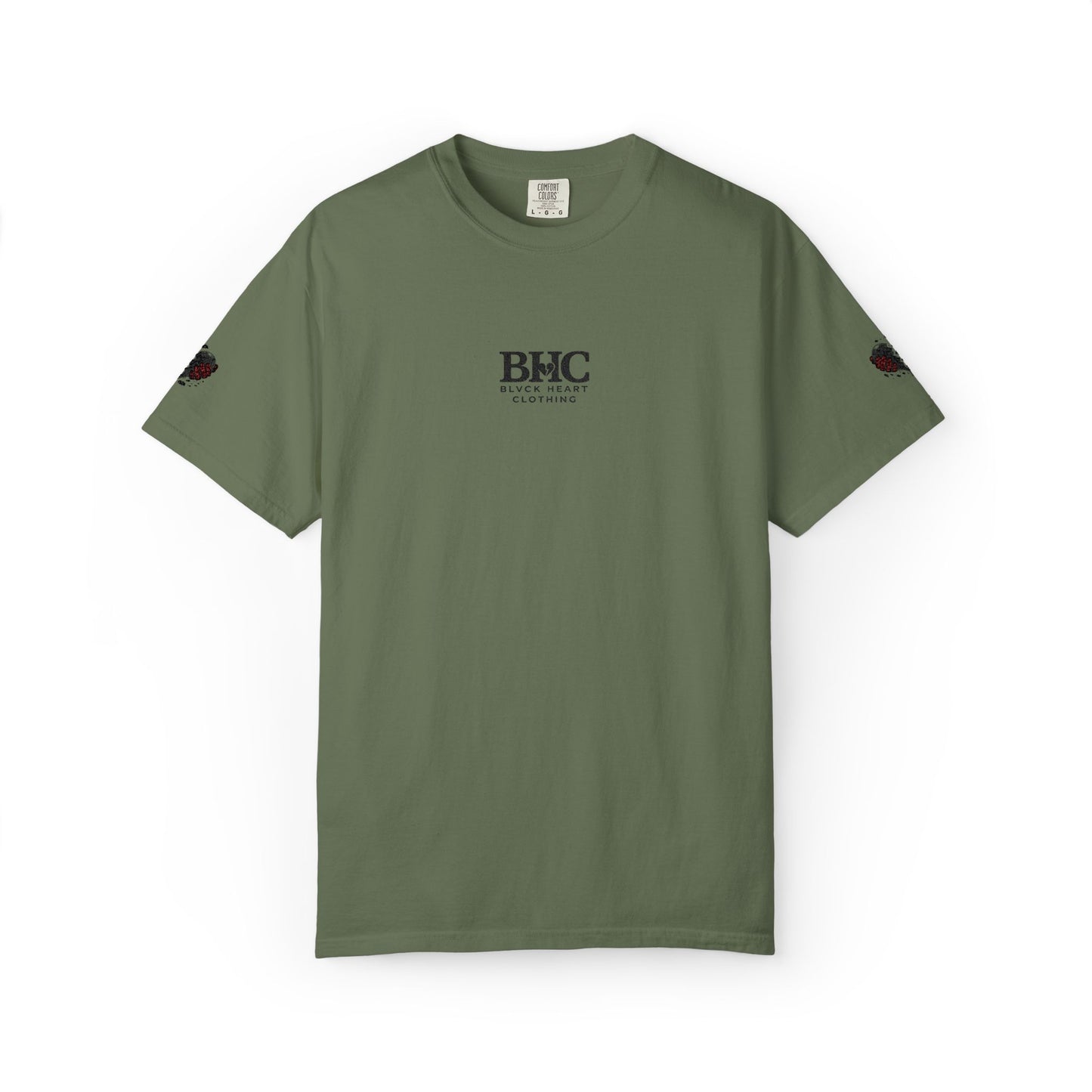 BHC Classic Logo Tee — Minimalist White Graphic T-Shirt with Rose Sleeve Accents