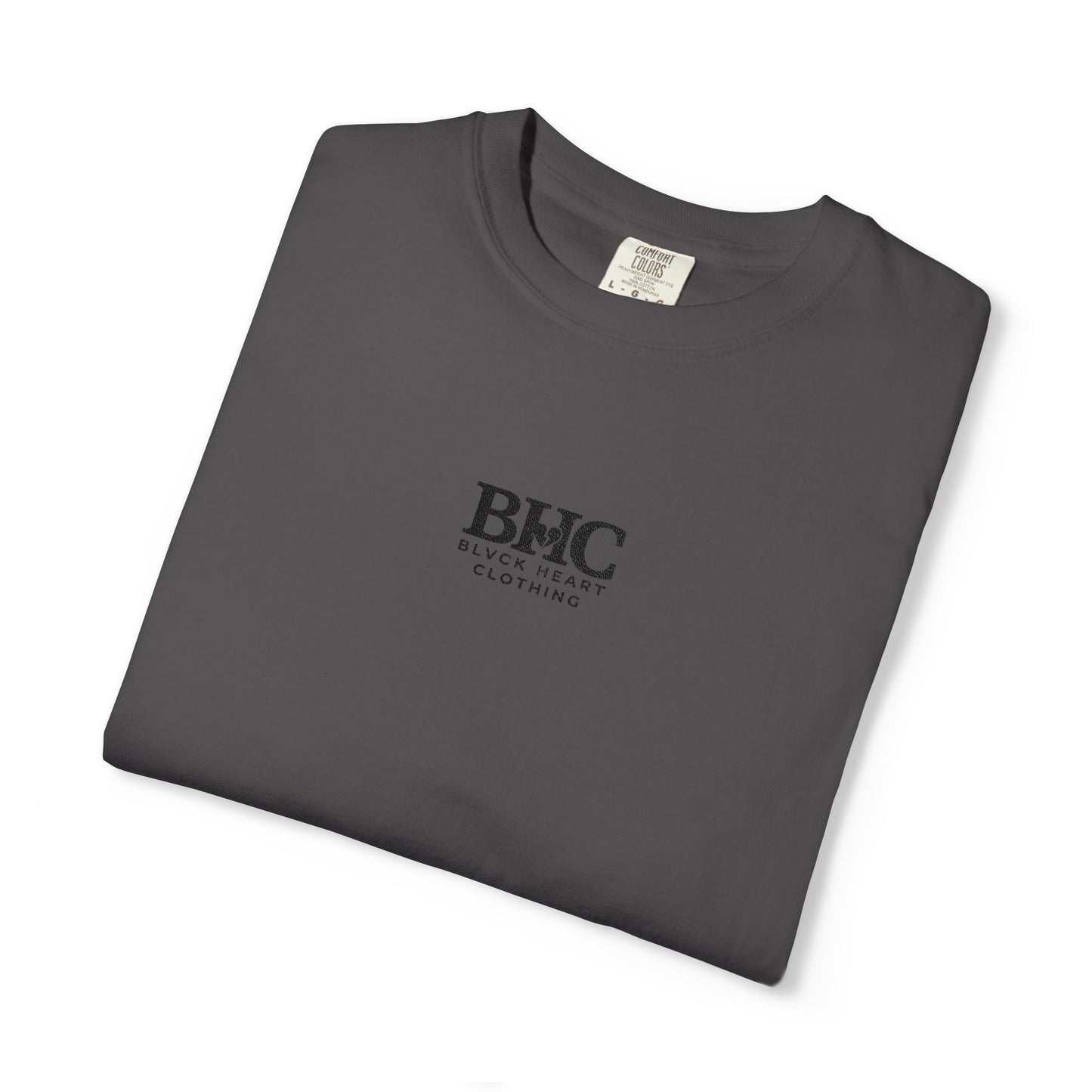 BHC Classic Logo Tee — Minimalist White Graphic T-Shirt with Rose Sleeve Accents