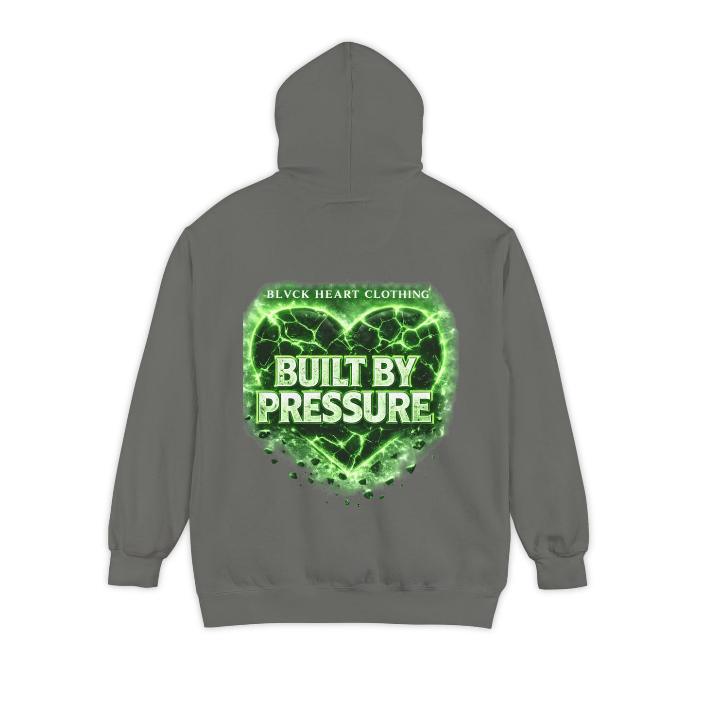 Heart Patch Hoodie — Green Cracked Heart "BHC" Graphic