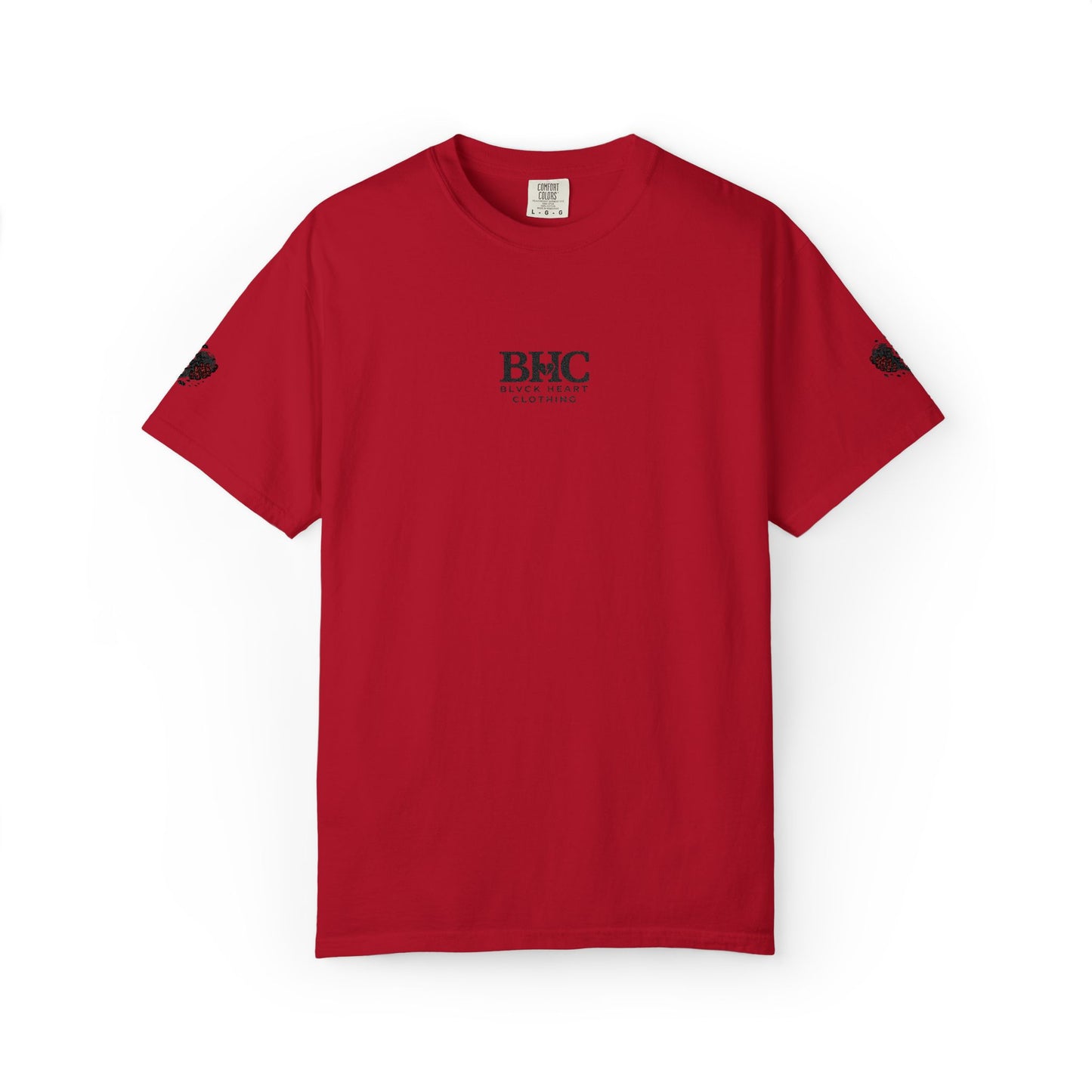 BHC Classic Logo Tee — Minimalist White Graphic T-Shirt with Rose Sleeve Accents