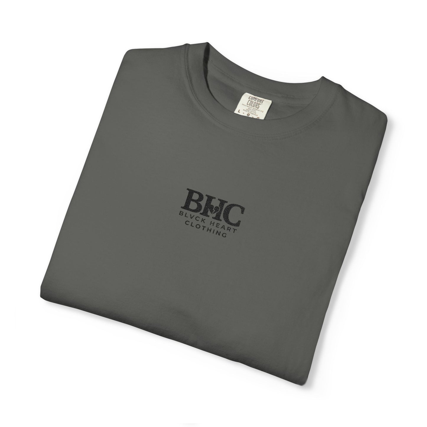 BHC Classic Logo Tee — Minimalist White Graphic T-Shirt with Rose Sleeve Accents