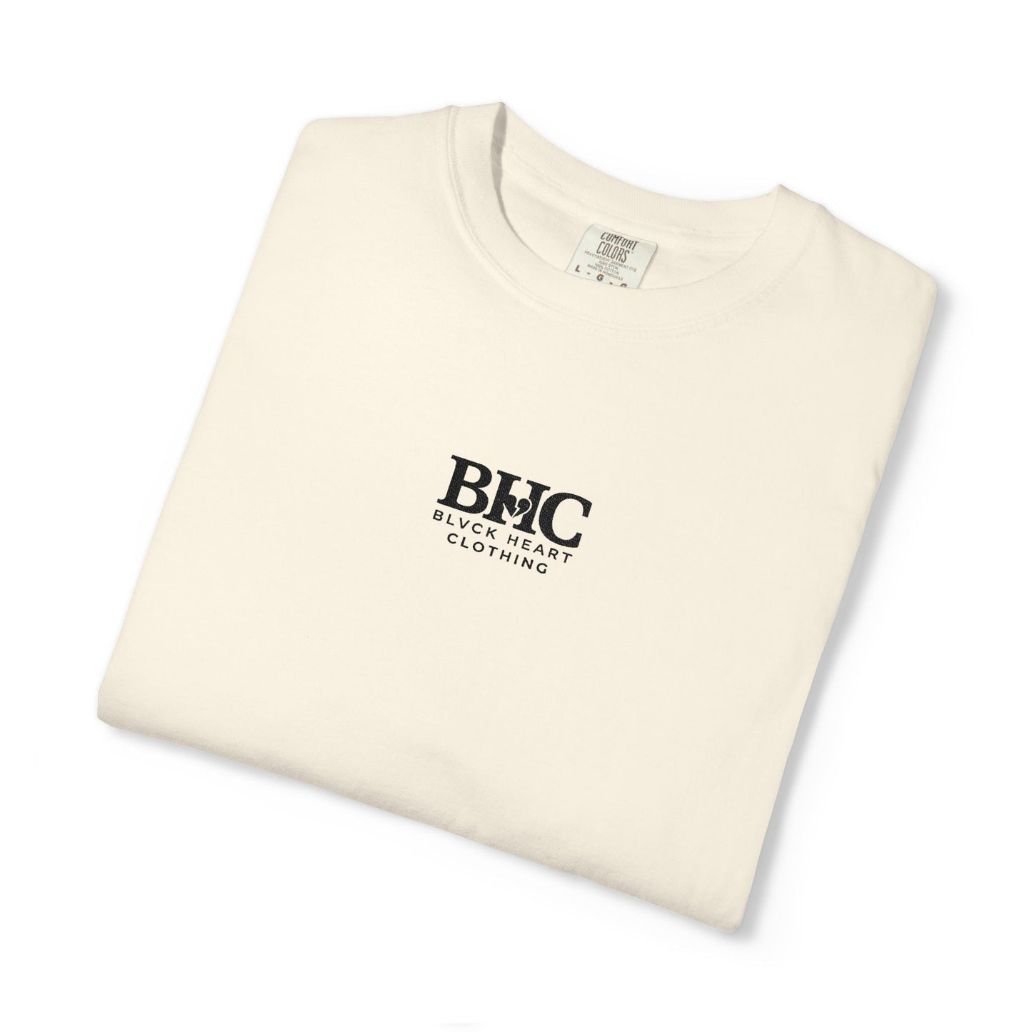 BHC Classic Logo Tee — Minimalist White Graphic T-Shirt with Rose Sleeve Accents