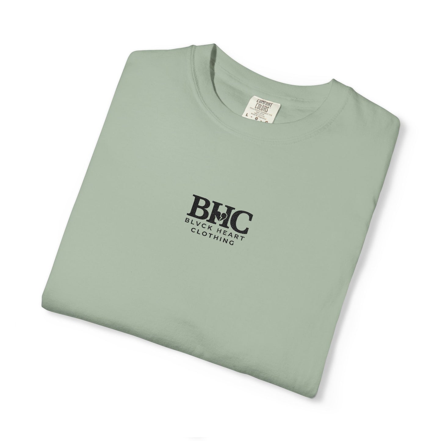 BHC Classic Logo Tee — Minimalist White Graphic T-Shirt with Rose Sleeve Accents