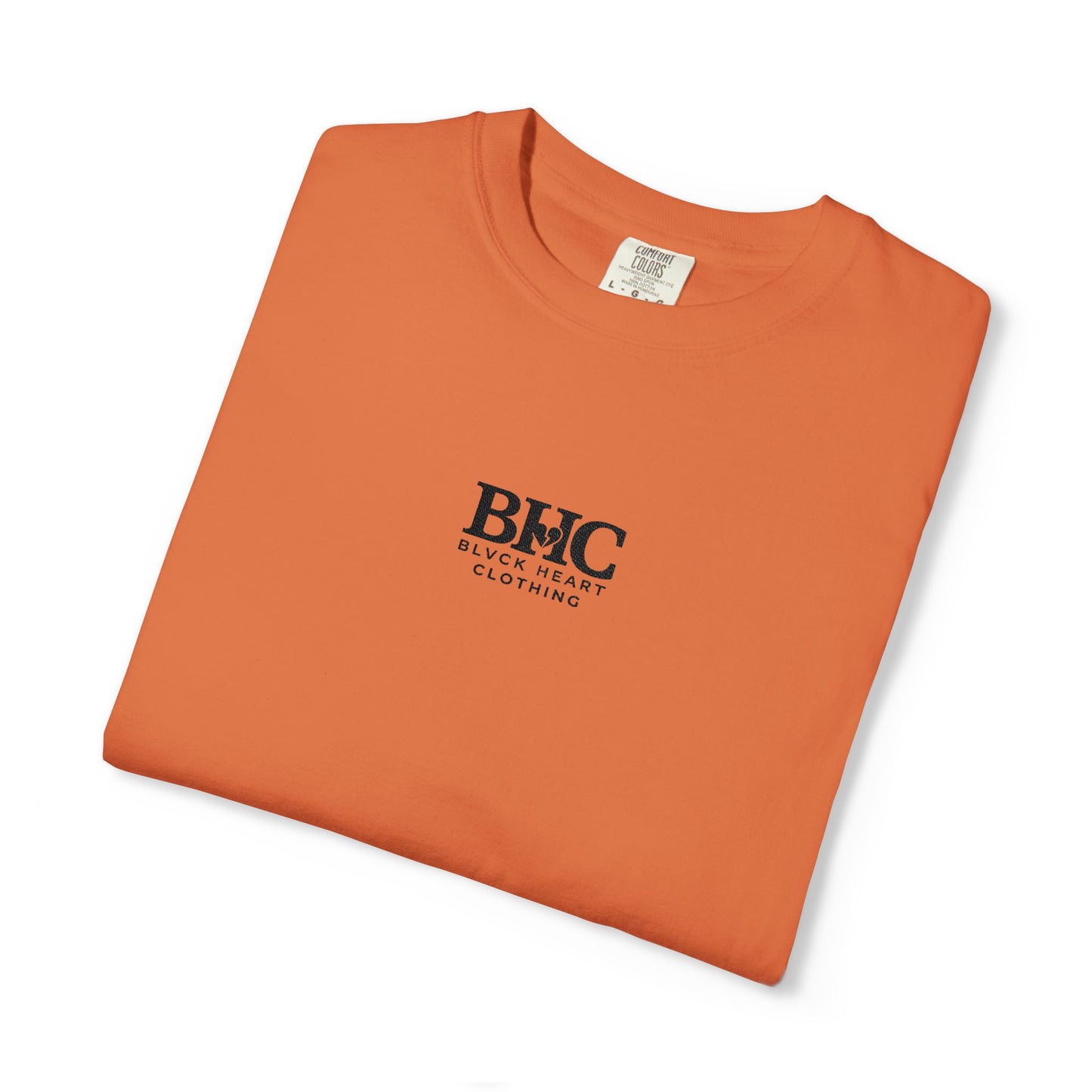 BHC Classic Logo Tee — Minimalist White Graphic T-Shirt with Rose Sleeve Accents