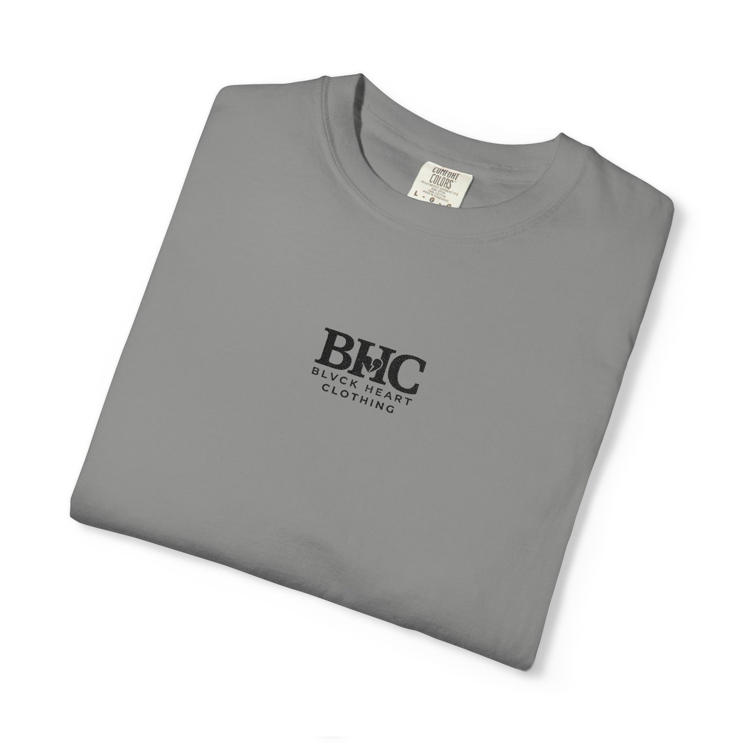 BHC Classic Logo Tee — Minimalist White Graphic T-Shirt with Rose Sleeve Accents