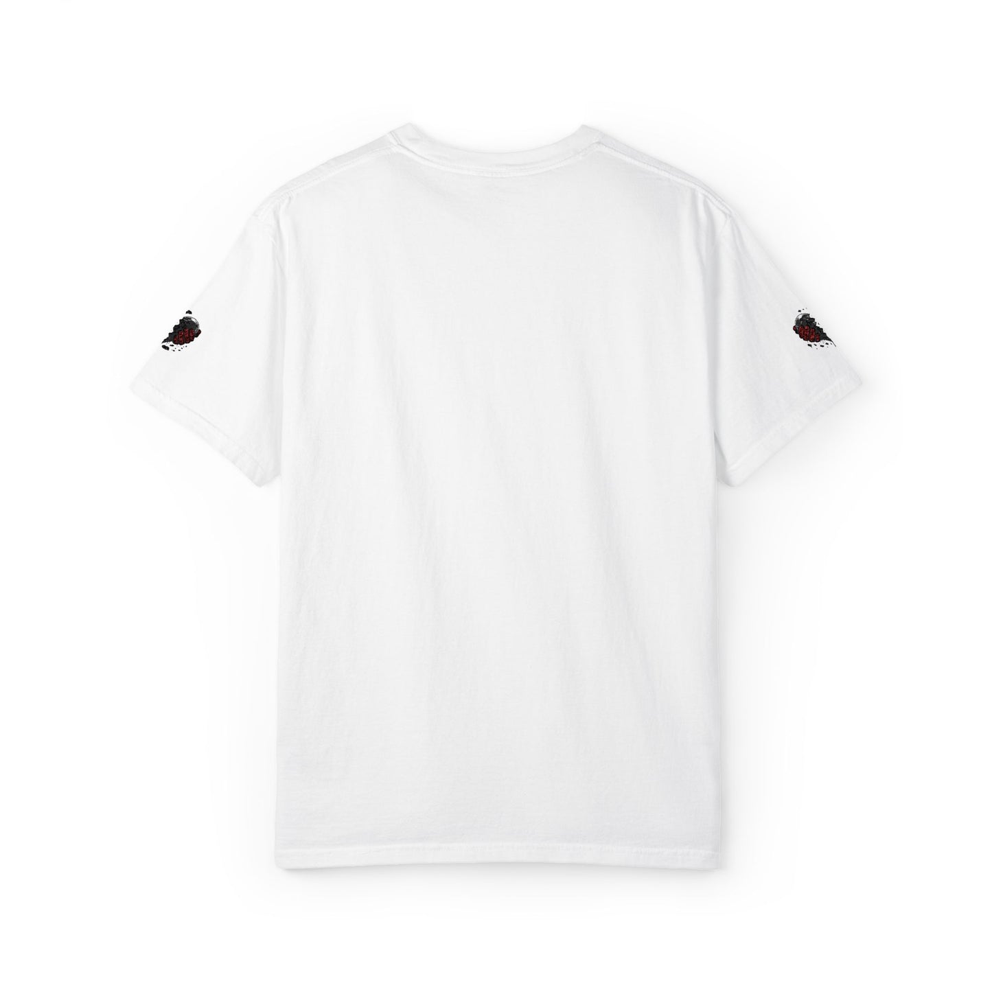 BHC Classic Logo Tee — Minimalist White Graphic T-Shirt with Rose Sleeve Accents