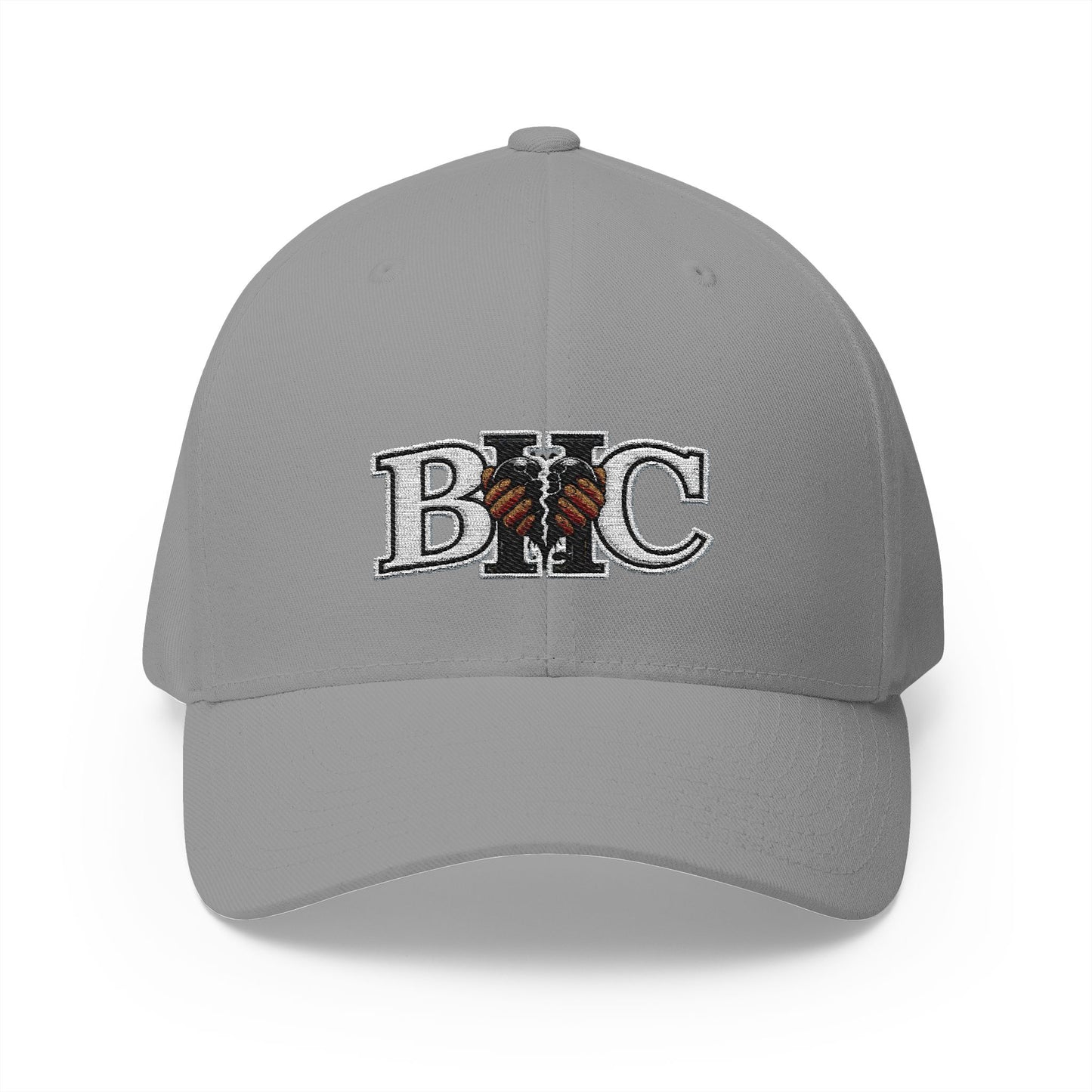 Embroidered BKC Logo Baseball Cap — White Structured Closed-Back Hat