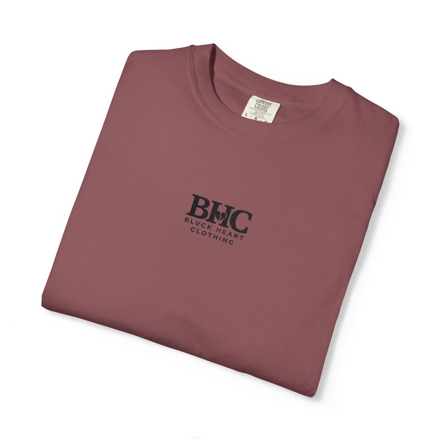 BHC Classic Logo Tee — Minimalist White Graphic T-Shirt with Rose Sleeve Accents