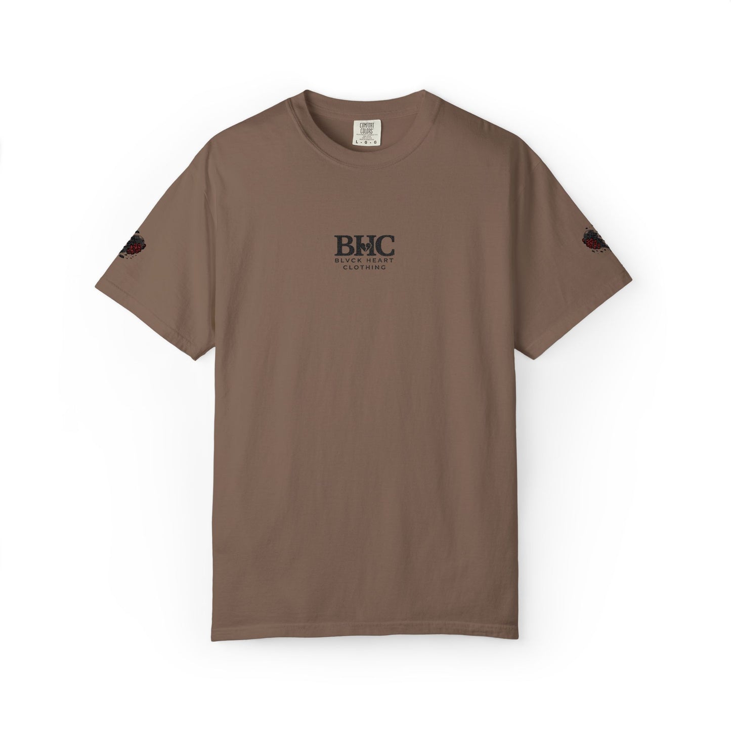BHC Classic Logo Tee — Minimalist White Graphic T-Shirt with Rose Sleeve Accents