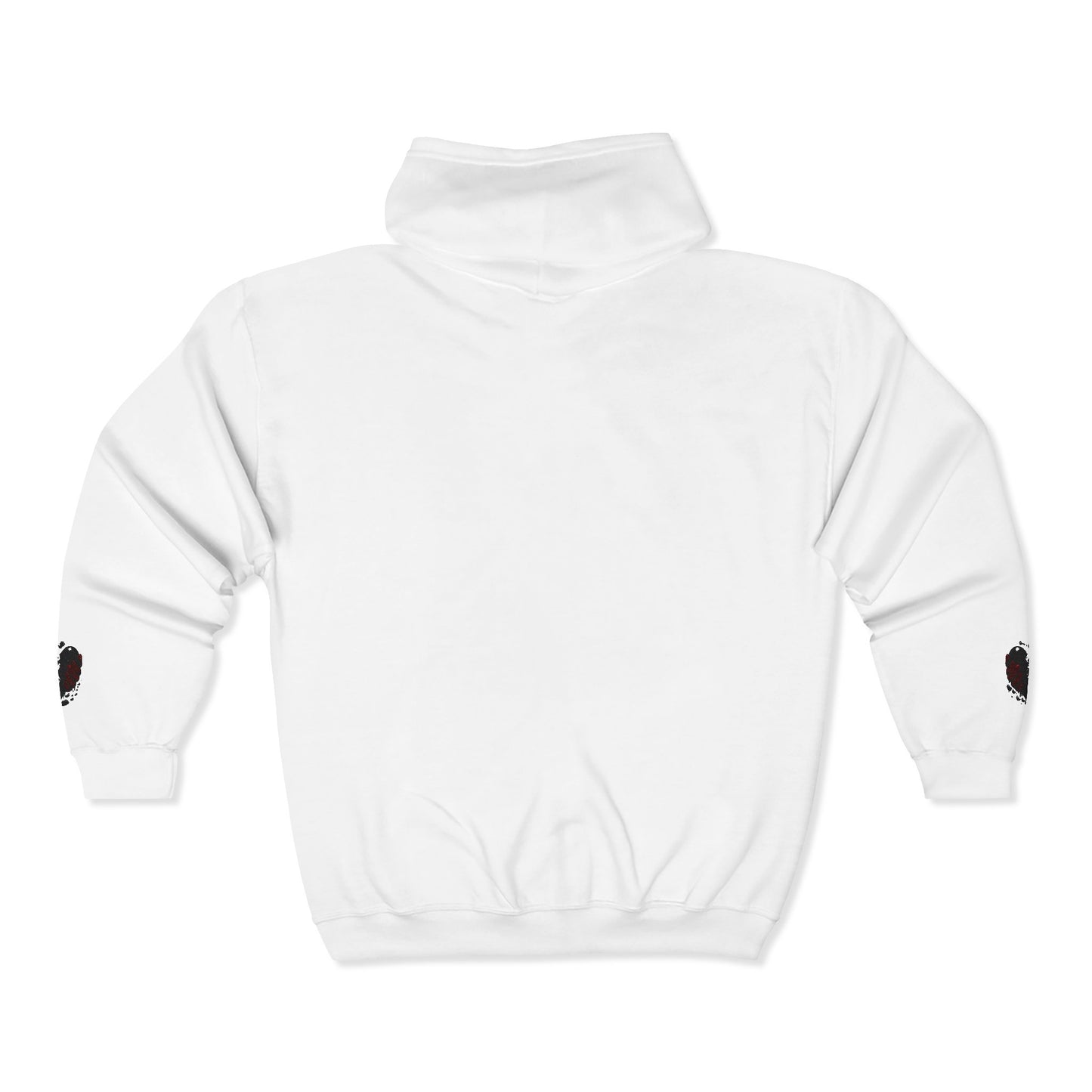 BHC Heart Logo Full-Zip Hoodie — Minimal White Zip-Up with Sleeve Hearts