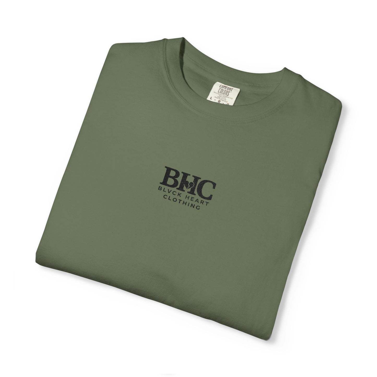 BHC Classic Logo Tee — Minimalist White Graphic T-Shirt with Rose Sleeve Accents