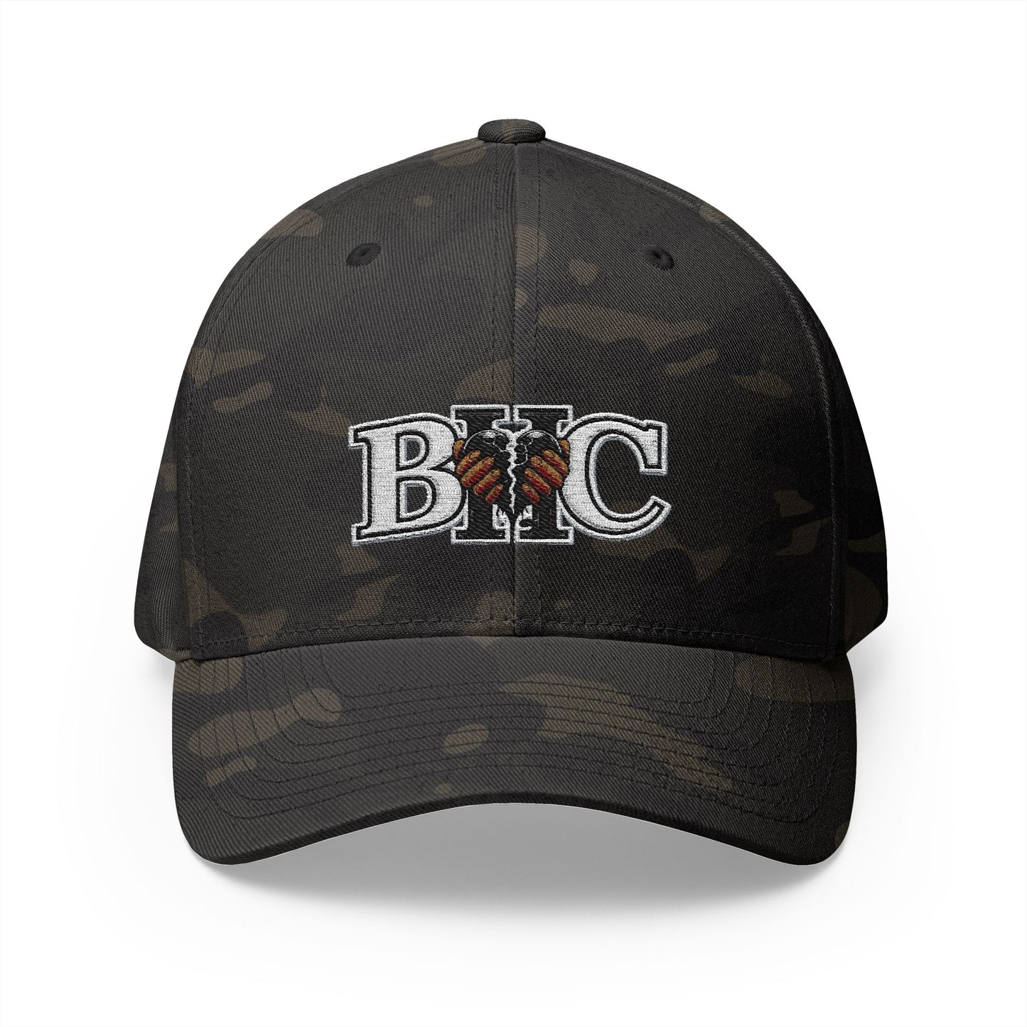 Embroidered BKC Logo Baseball Cap — White Structured Closed-Back Hat
