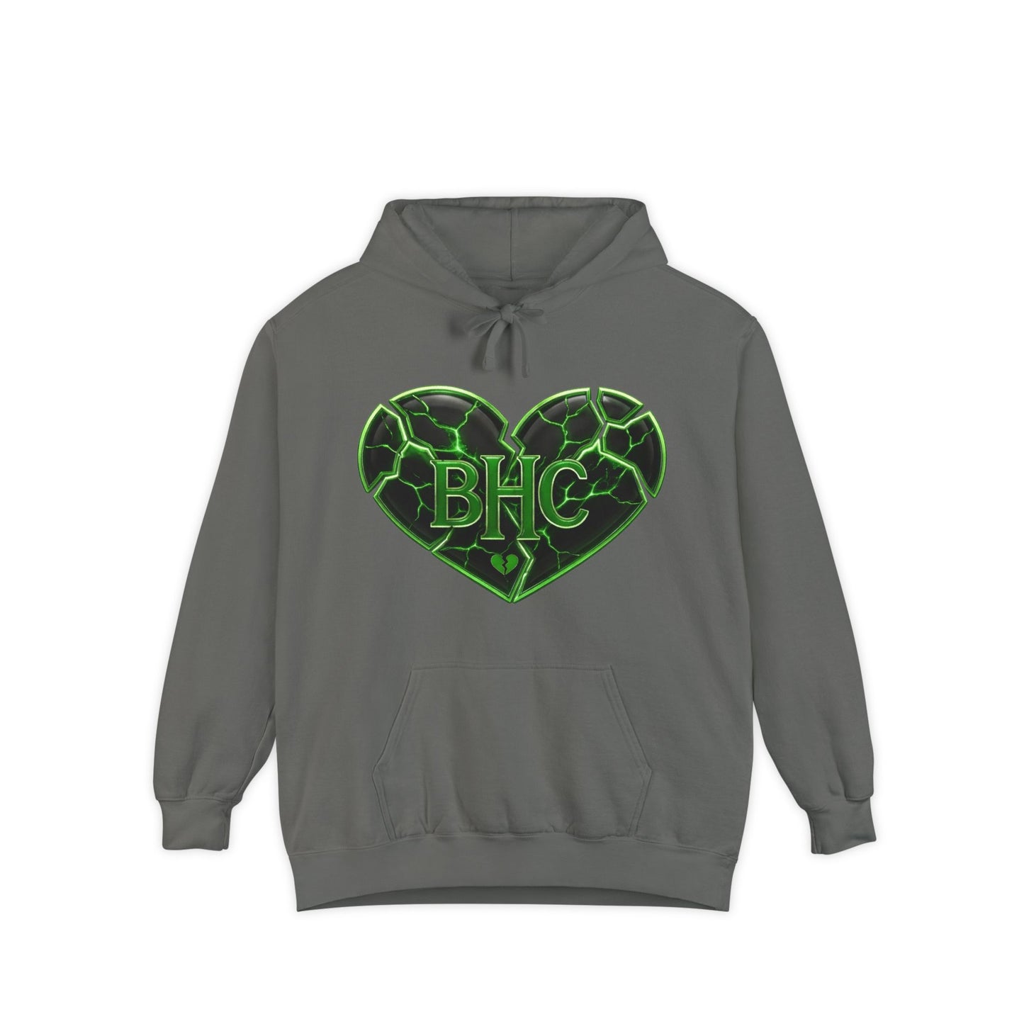 Heart Patch Hoodie — Green Cracked Heart "BHC" Graphic