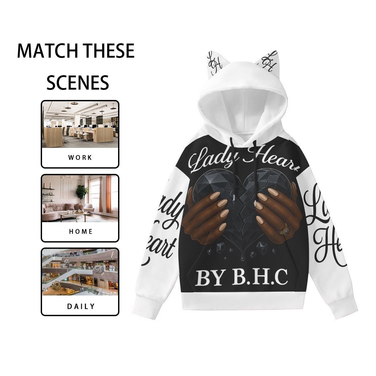 All-Over Print Women’s Hoodie With Decorative Ears