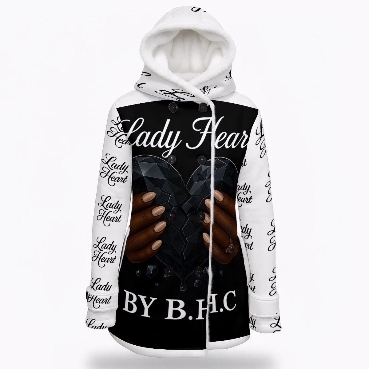 All-Over Print Women's Hooded Double-Breasted Winter Coat With Fleece