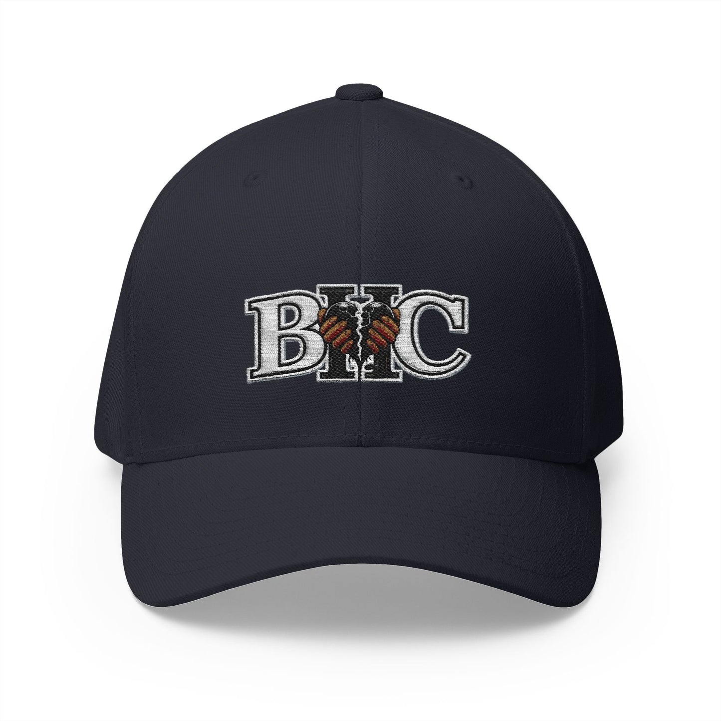 Embroidered BKC Logo Baseball Cap — White Structured Closed-Back Hat