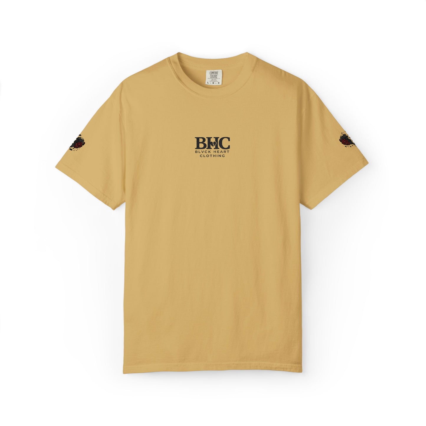 BHC Classic Logo Tee — Minimalist White Graphic T-Shirt with Rose Sleeve Accents