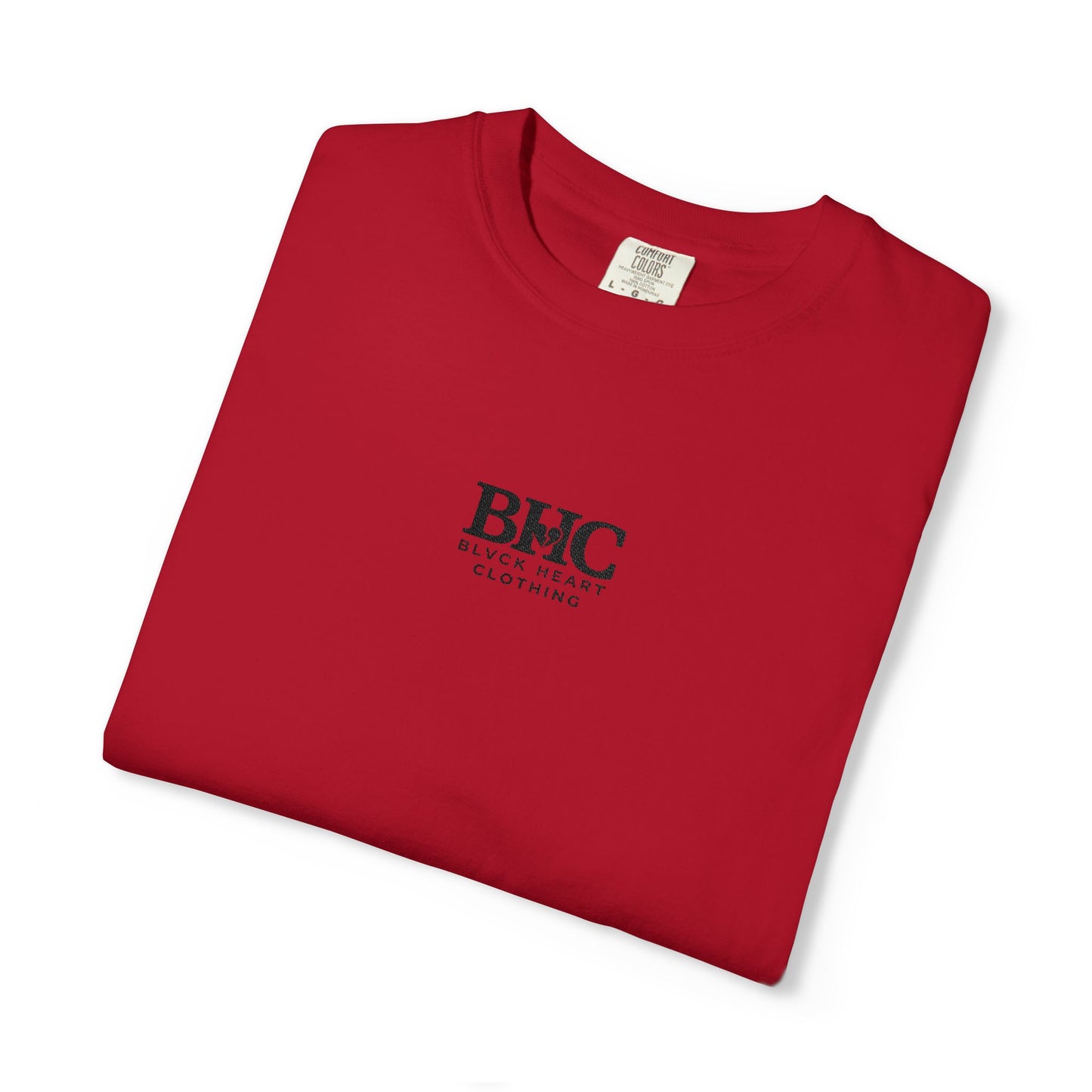 BHC Classic Logo Tee — Minimalist White Graphic T-Shirt with Rose Sleeve Accents