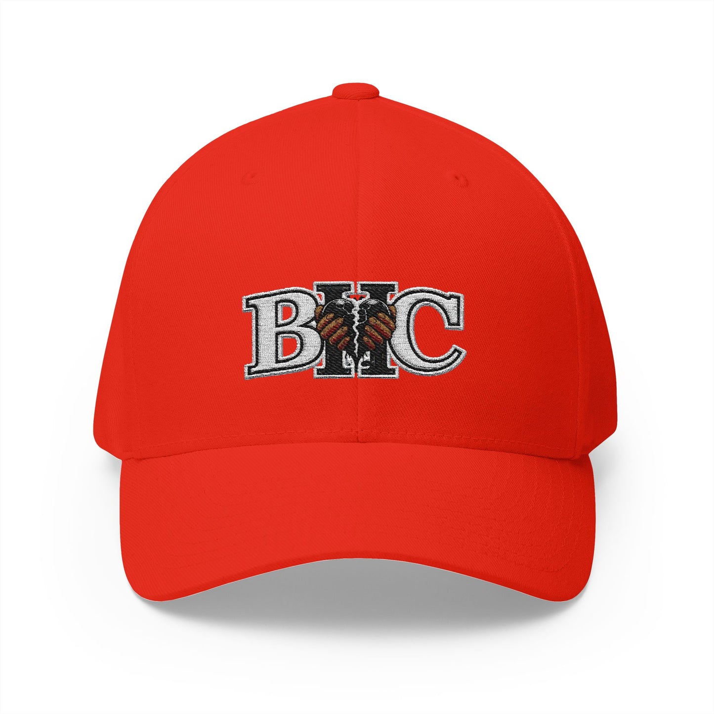 Embroidered BKC Logo Baseball Cap — White Structured Closed-Back Hat