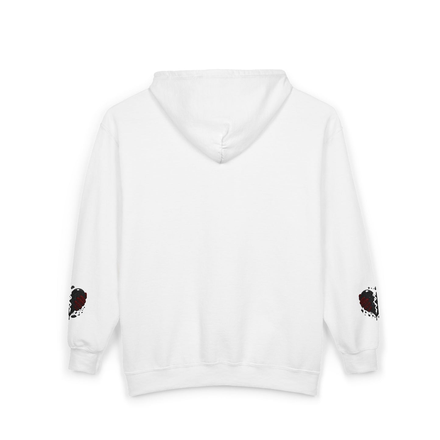 BHC Heart Logo Full-Zip Hoodie — Minimal White Zip-Up with Sleeve Hearts