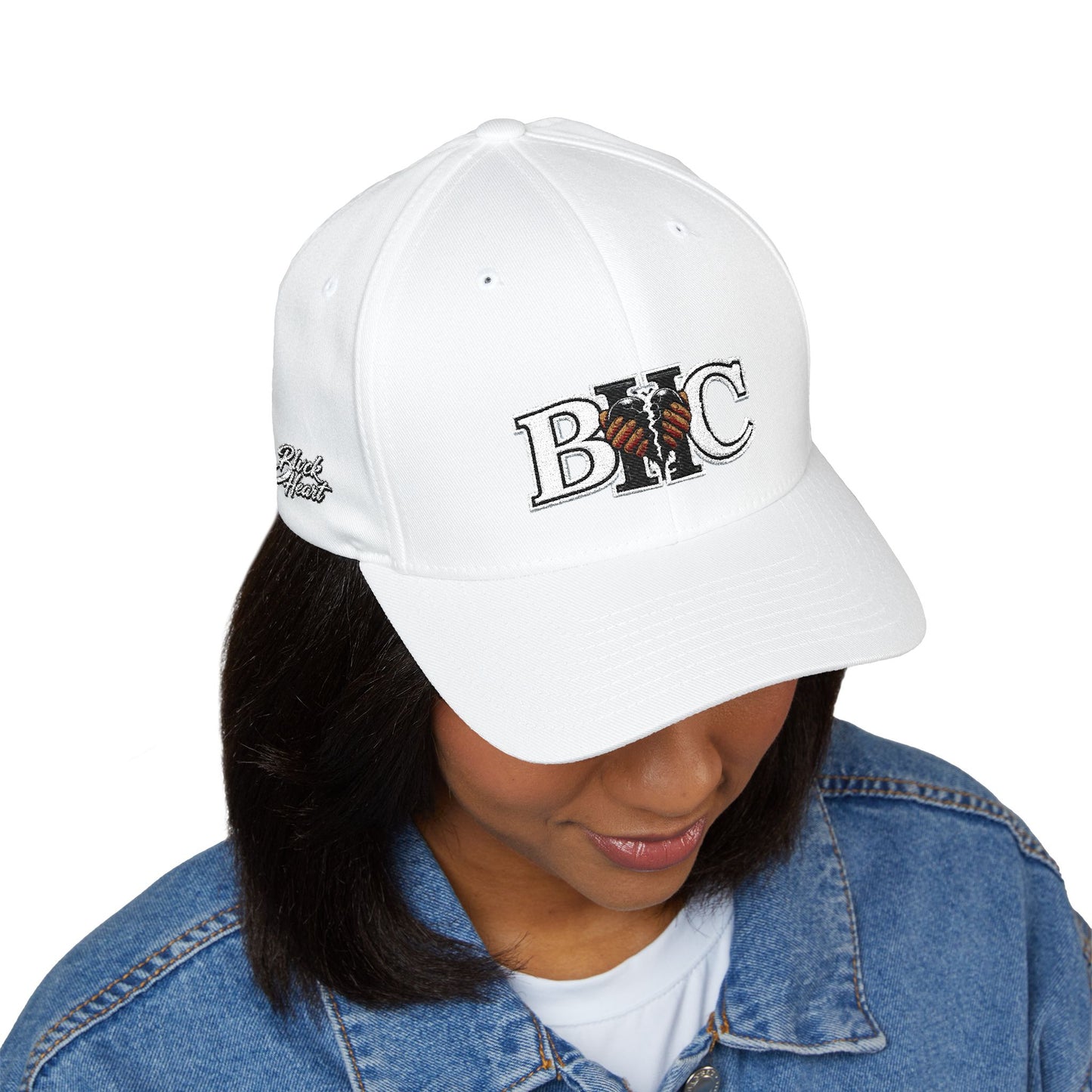 Embroidered BKC Logo Baseball Cap — White Structured Closed-Back Hat