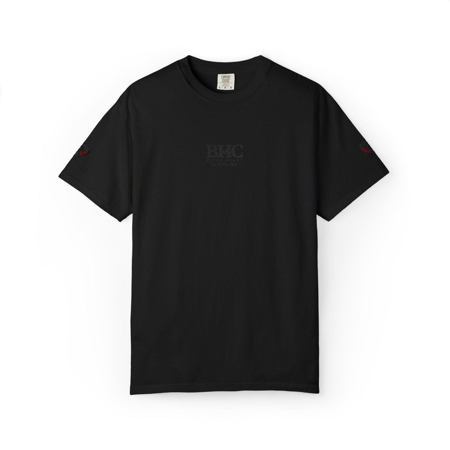 BHC Classic Logo Tee — Minimalist White Graphic T-Shirt with Rose Sleeve Accents