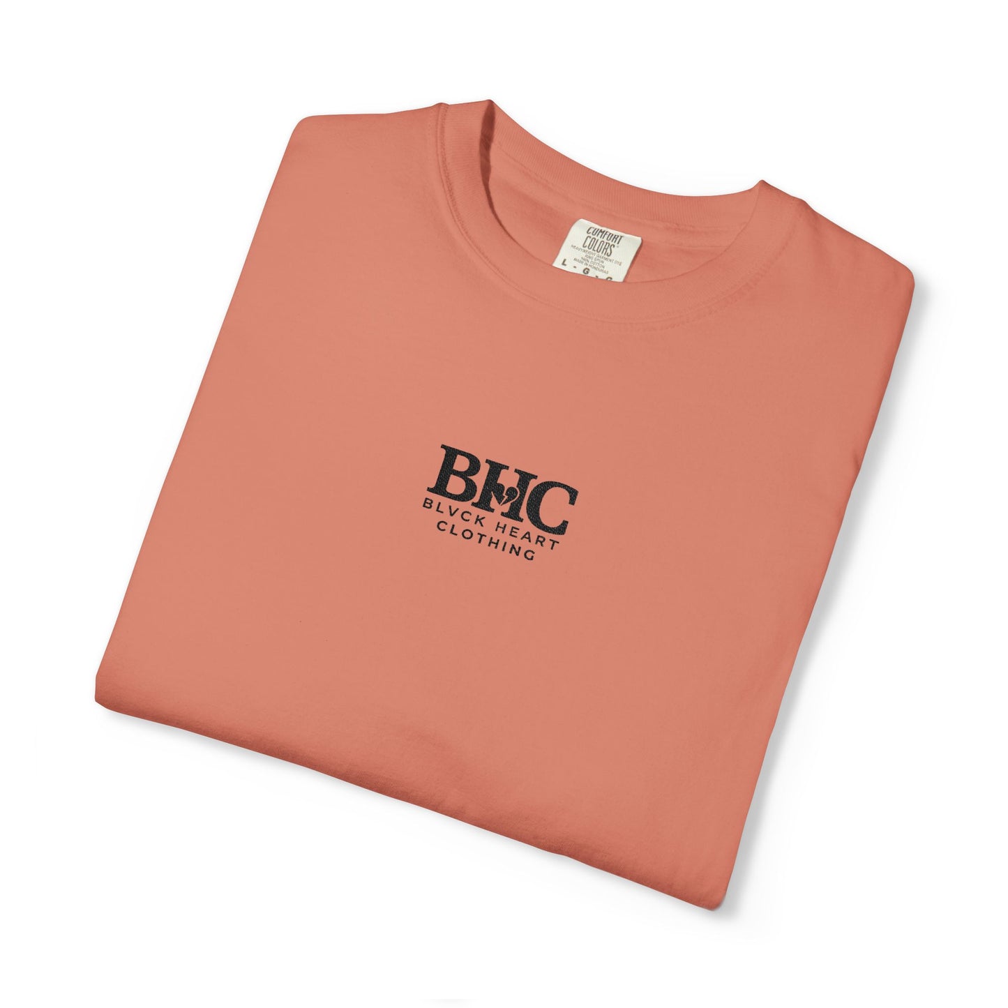 BHC Classic Logo Tee — Minimalist White Graphic T-Shirt with Rose Sleeve Accents