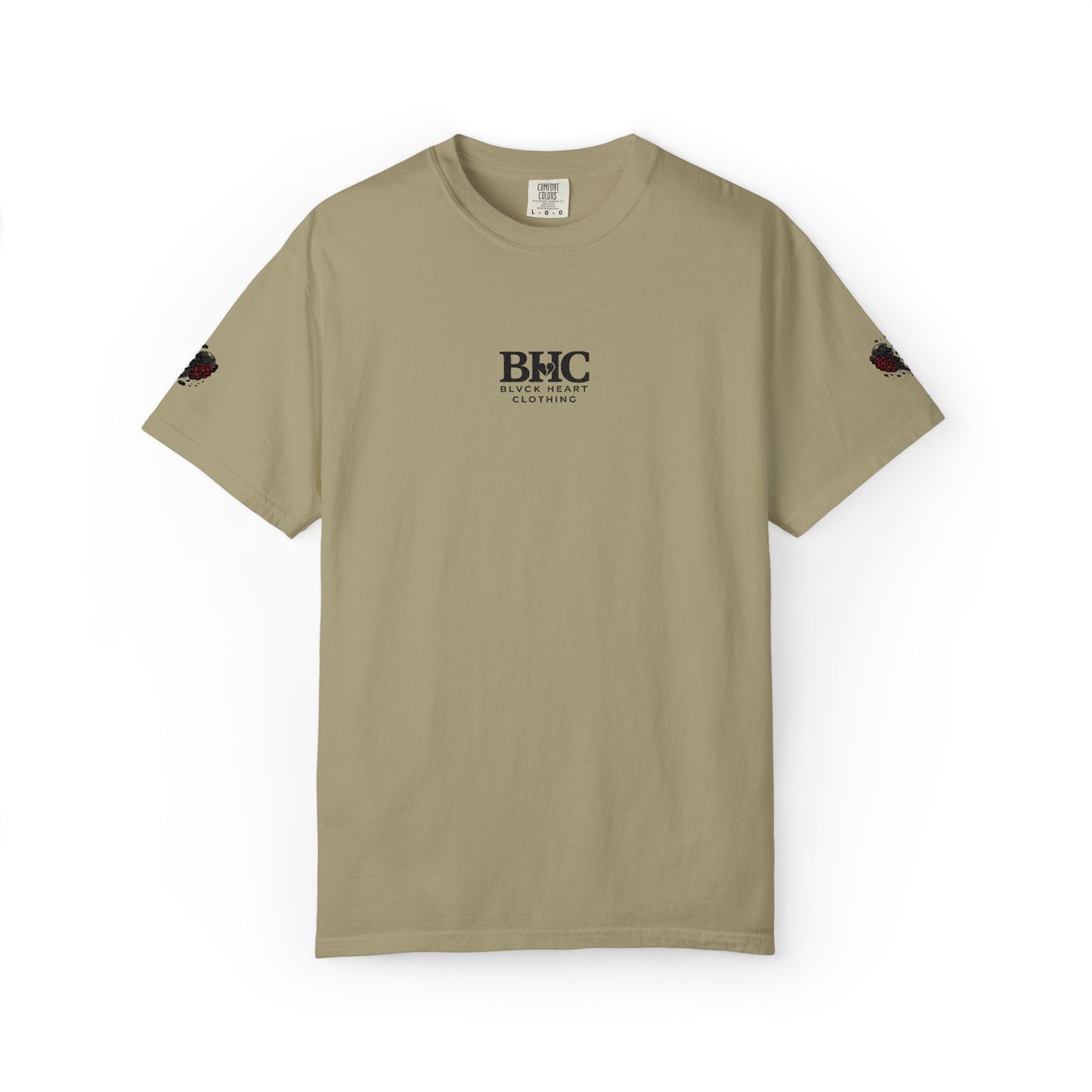 BHC Classic Logo Tee — Minimalist White Graphic T-Shirt with Rose Sleeve Accents