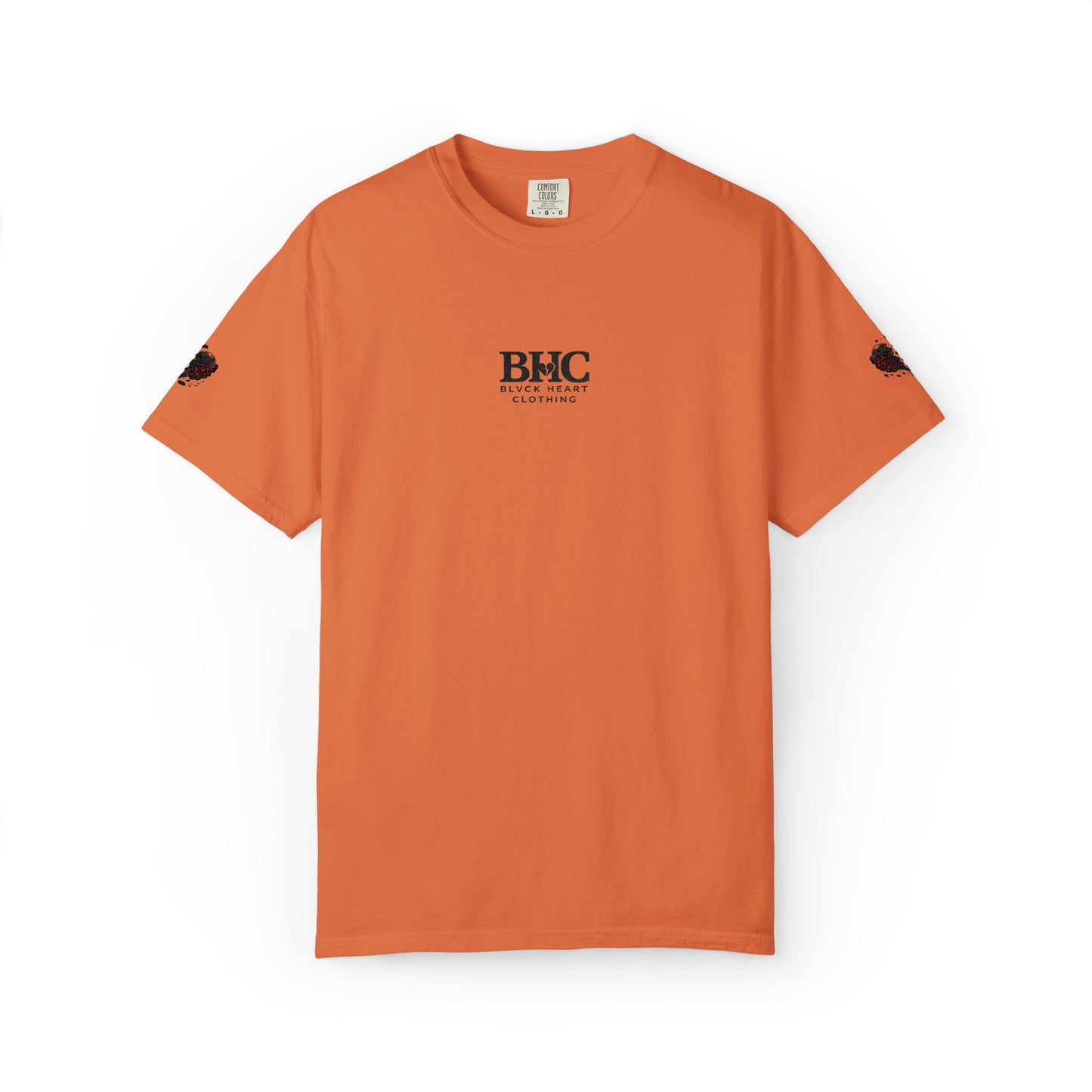 BHC Classic Logo Tee — Minimalist White Graphic T-Shirt with Rose Sleeve Accents