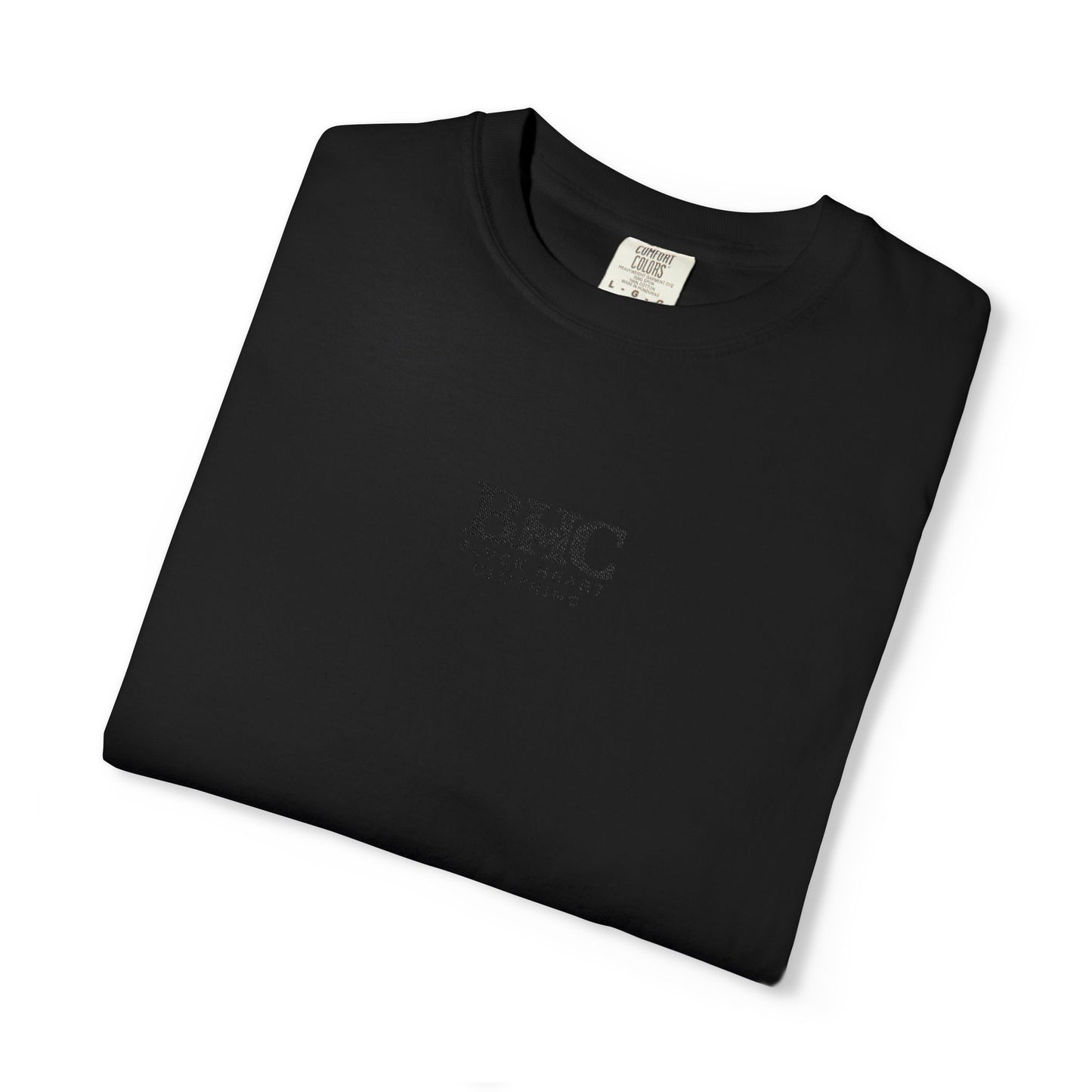 BHC Classic Logo Tee — Minimalist White Graphic T-Shirt with Rose Sleeve Accents