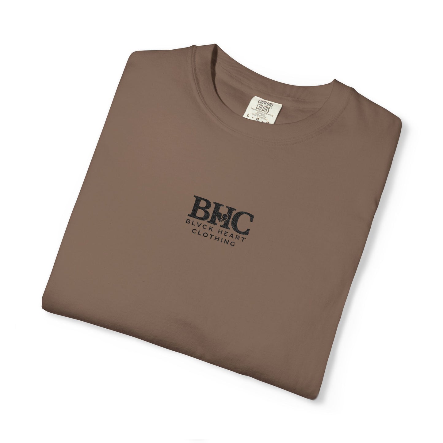 BHC Classic Logo Tee — Minimalist White Graphic T-Shirt with Rose Sleeve Accents