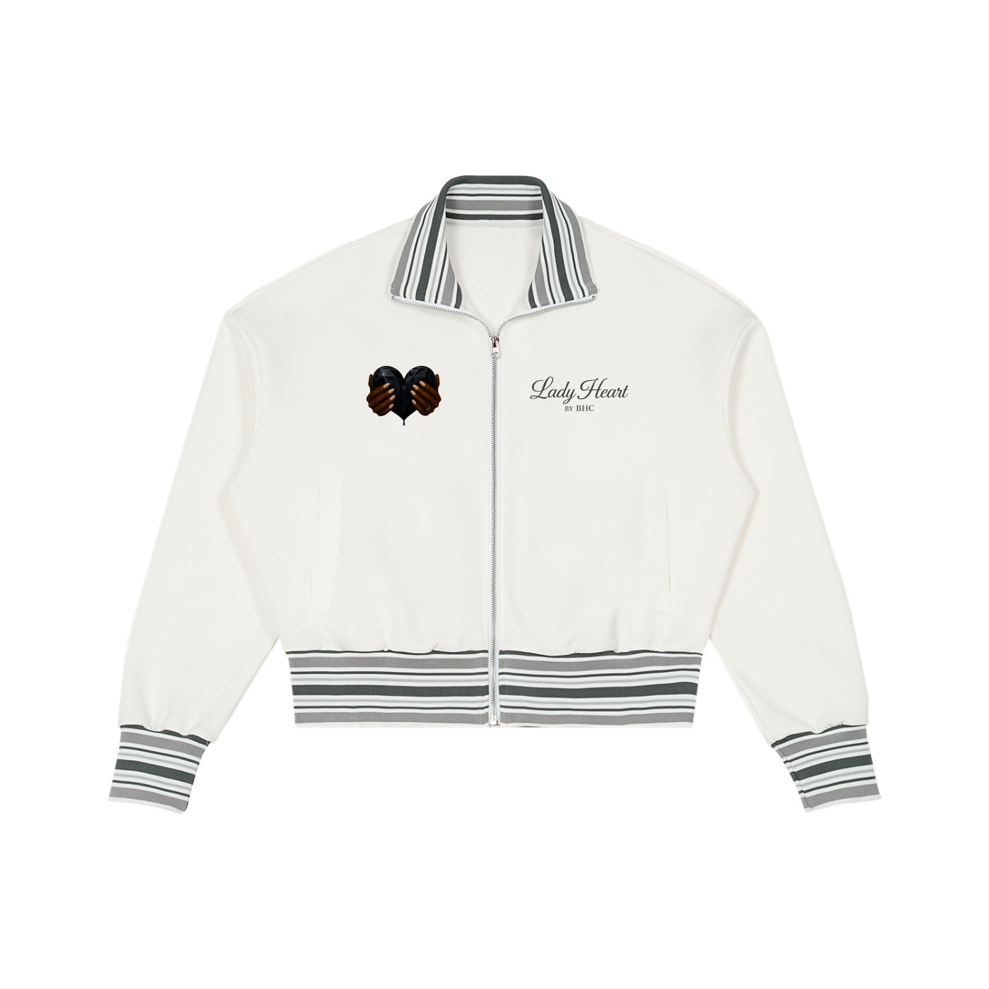 Striped Rib Collar Zip Jacket
