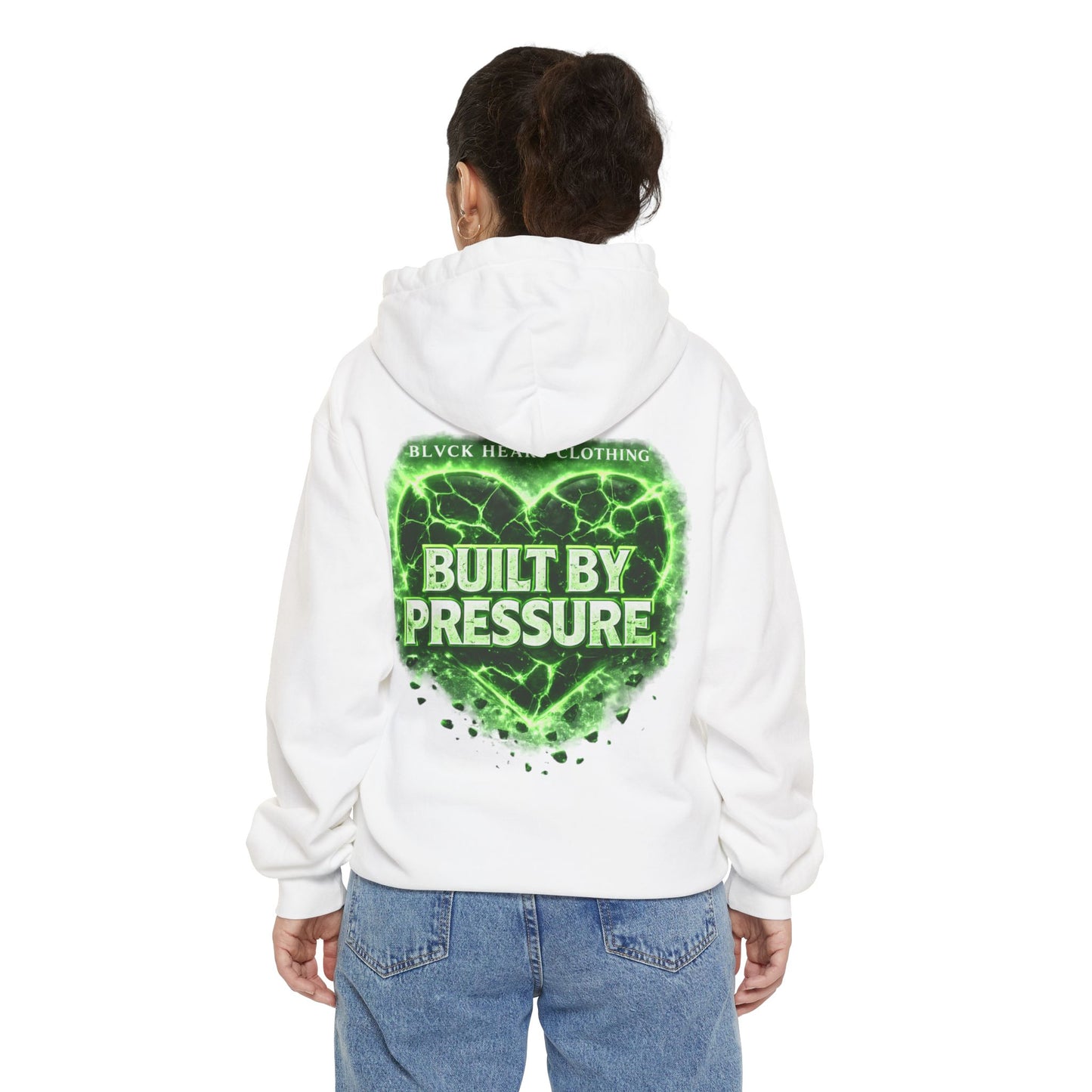 Heart Patch Hoodie — Green Cracked Heart "BHC" Graphic