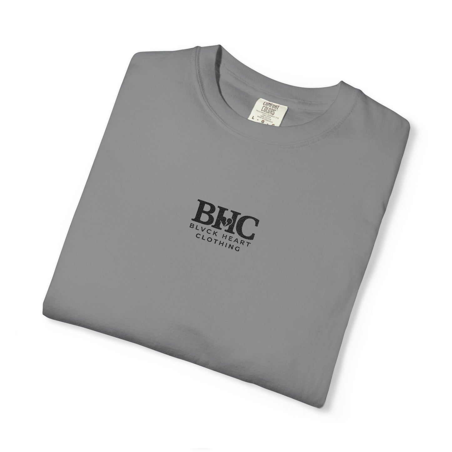 BHC Classic Logo Tee — Minimalist White Graphic T-Shirt with Rose Sleeve Accents
