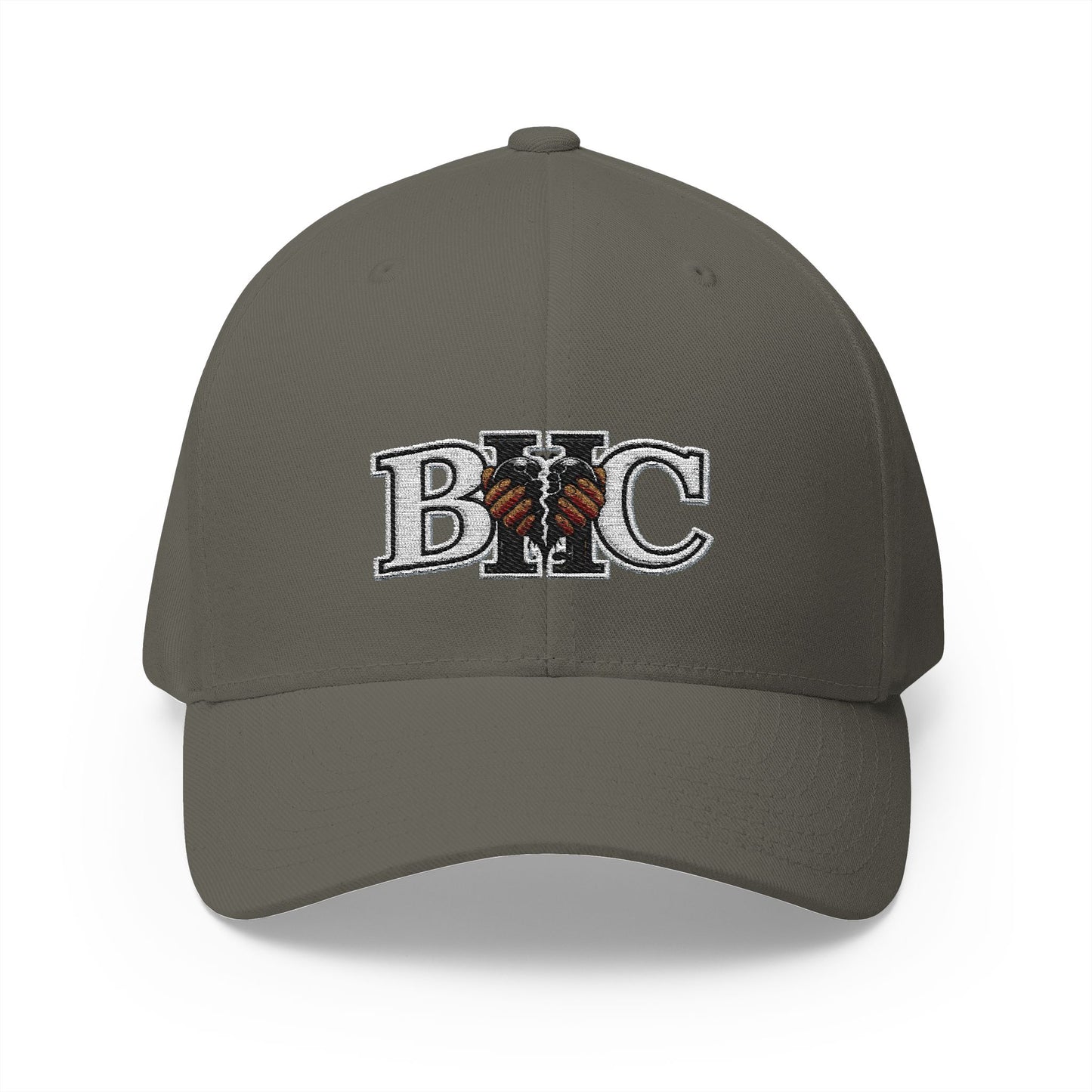 Embroidered BKC Logo Baseball Cap — White Structured Closed-Back Hat