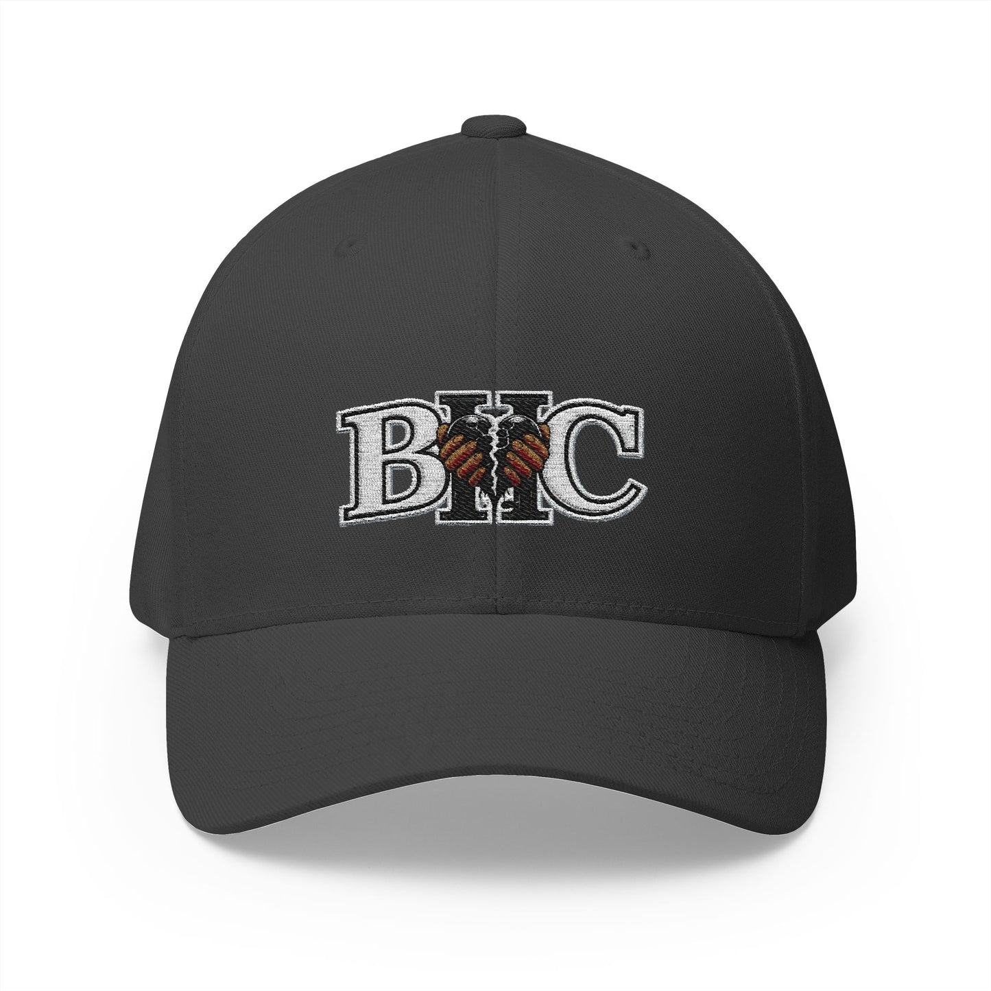 Embroidered BKC Logo Baseball Cap — White Structured Closed-Back Hat