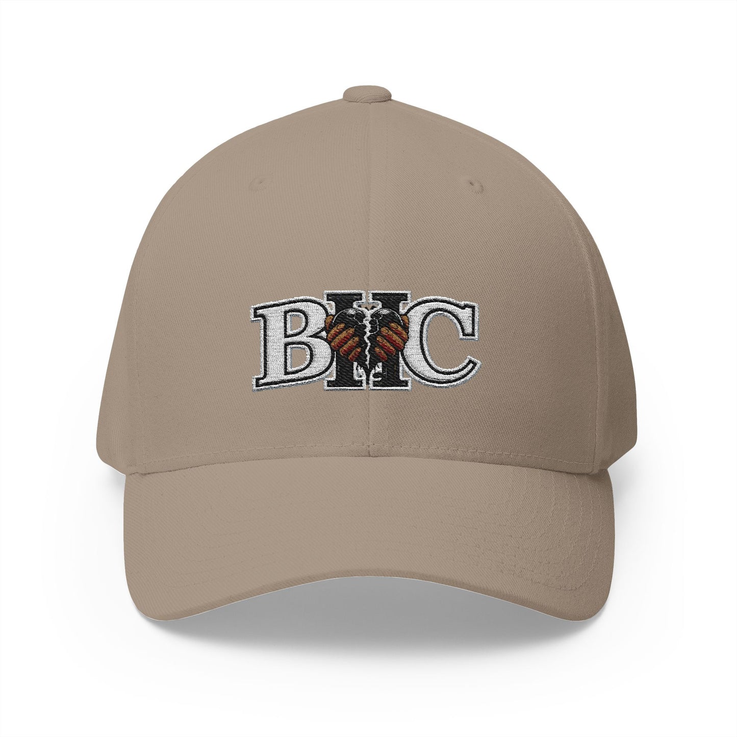 Embroidered BKC Logo Baseball Cap — White Structured Closed-Back Hat