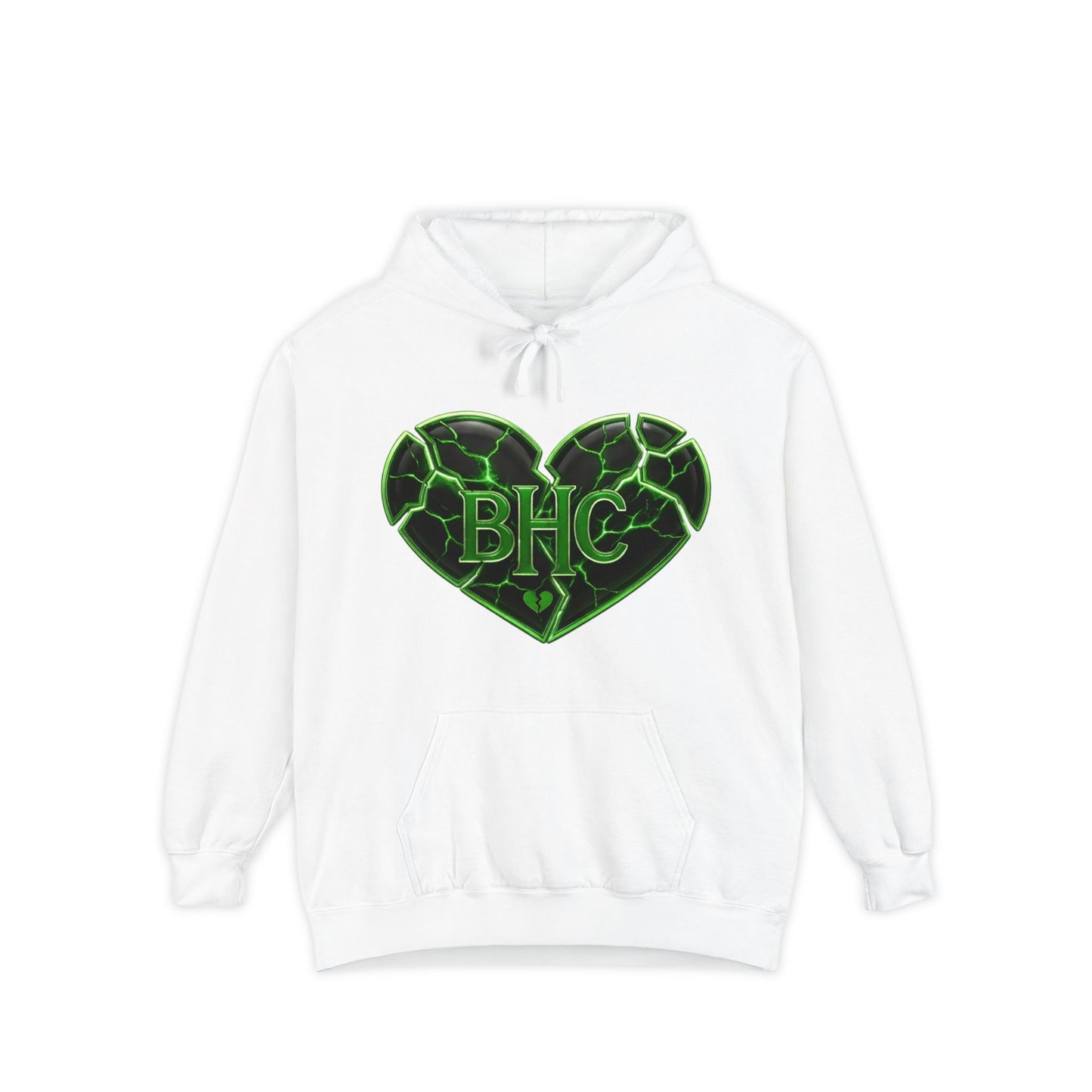 Heart Patch Hoodie — Green Cracked Heart "BHC" Graphic