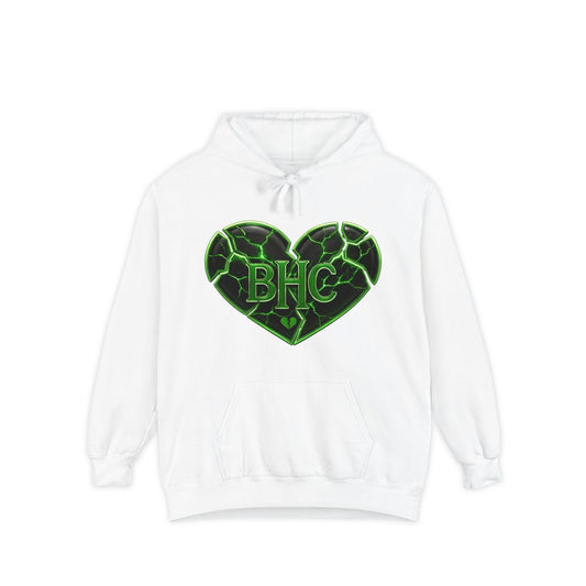 Heart Patch Hoodie — Green Cracked Heart "BHC" Graphic